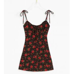 Nasty Gal Black Rose Printed Floral Sweetheart Jack Spaghetti Strap Dress Size 0